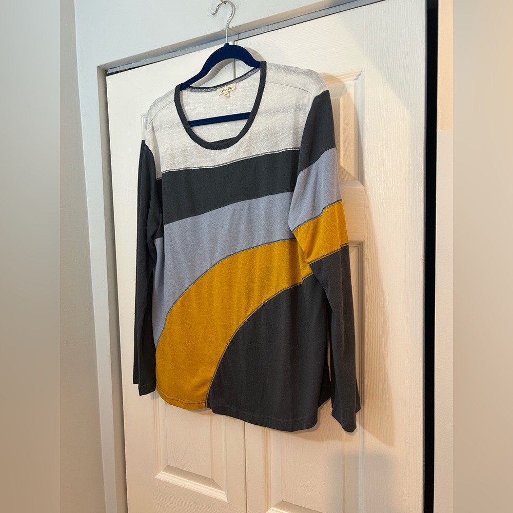 Cotton Bleu Colorblock Long Sleeve Top – Size Large - Picture 2 of 6